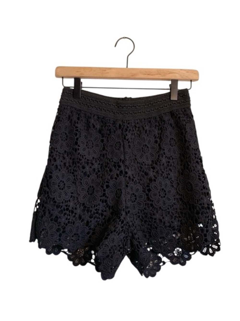 New Beautiful Black Floral Crochet Elastic High Waist Shorts